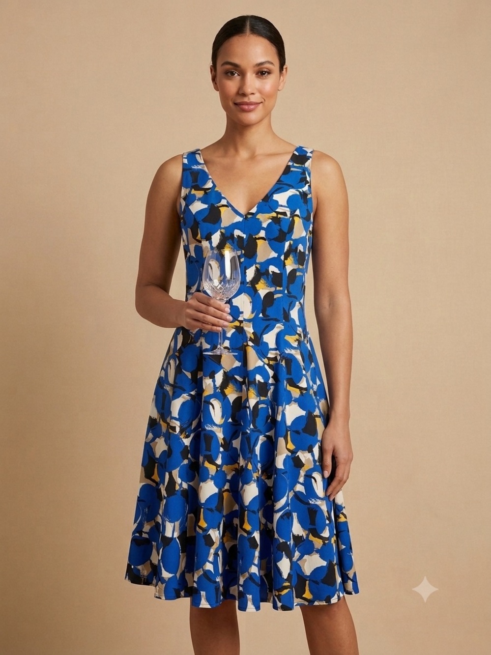 Nine West Blue Abstract Print V-Neck Midi Dress nice summer dress Large